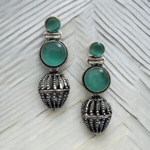 TASHI BRASS JHUMKA - Sea Green