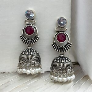 BAANI BRASS JHUMKA - Red