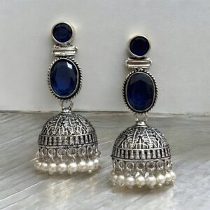 TASHA BRASS JHUMKA - Blue