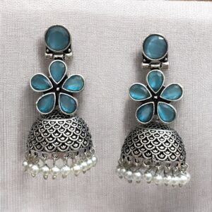 ALISHA BRASS JHUMKA - Mint Blue