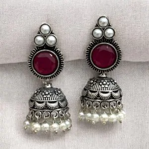 KANAK BRASS JHUMKA - Ruby Red