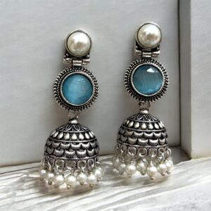 JIYA BRASS JHUMKA - Mint Blue