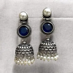 JIYA BRASS JHUMKA - Navy Blue