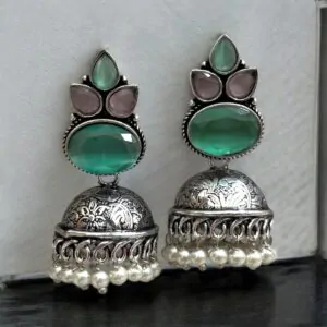MIRA BRASS JHUMKA - Mint & Pink