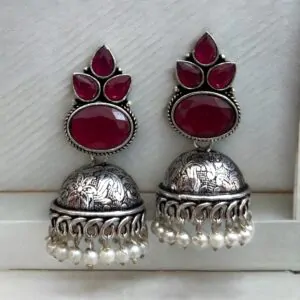 MIRA BRASS JHUMKA - Red
