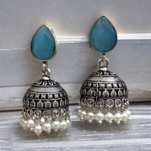 SARTAJ BRASS JHUMKA - Mint Blue