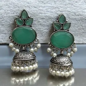 PARI BRASS JHUMKA - Mint Green
