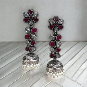 CHAKRA BRASS JHUMKA - Red&White