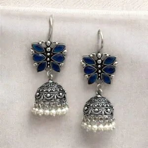 GEET BRASS JHUMKA - Navy Blue