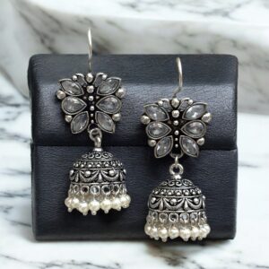 GEET BRASS JHUMKA - White