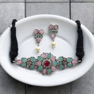SAHIBA CHOKER SET-PINK & MINT GREEN
