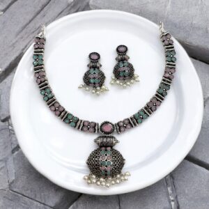 BAHARA CHOKER SET-PINK & MINT GREEN