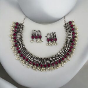 ESHA PEARL CHOKER SET-RUBY RED