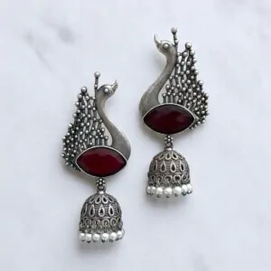 MAURYA BRASS JHUMKA - Ruby Red