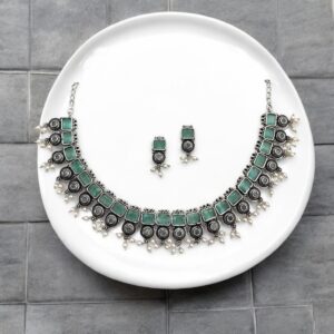 DIA CHOKER SET-MINT GREEN